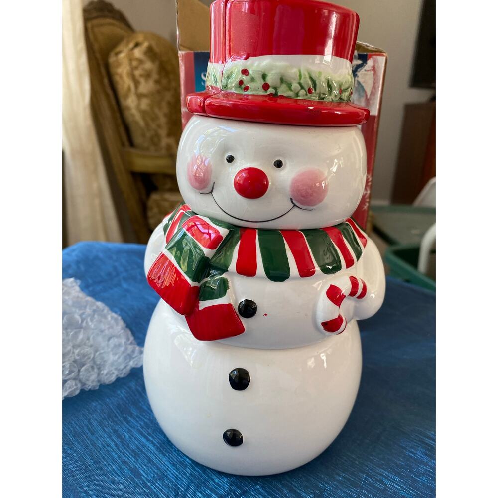 Snowman 5-Piece Ceramic Condiment Set Hand Painted Christmas Holiday w/ Box